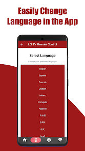 Language selection screen with multiple supported languages