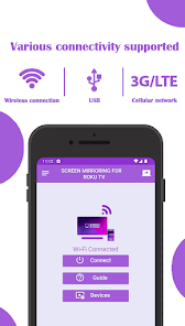 App UI showing Wi-Fi connected status with Connect, Guide, and Devices actions
